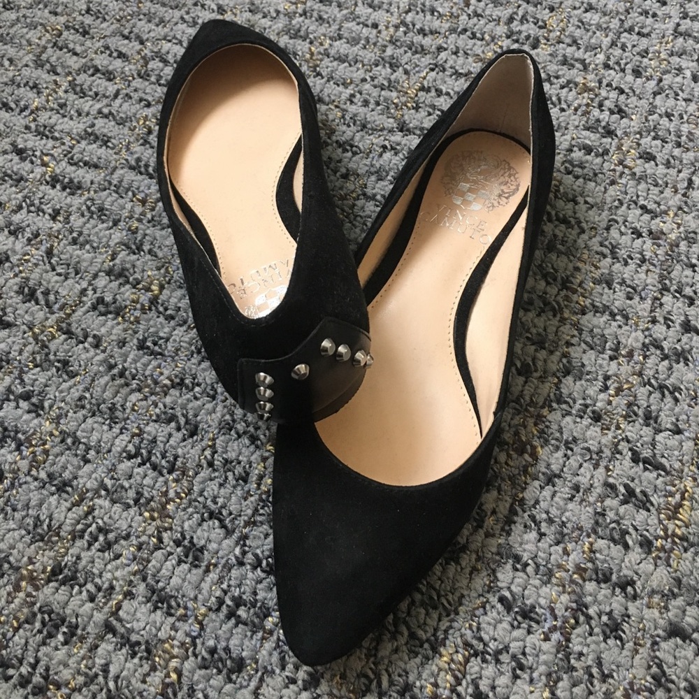 Black suede flats with stud detail